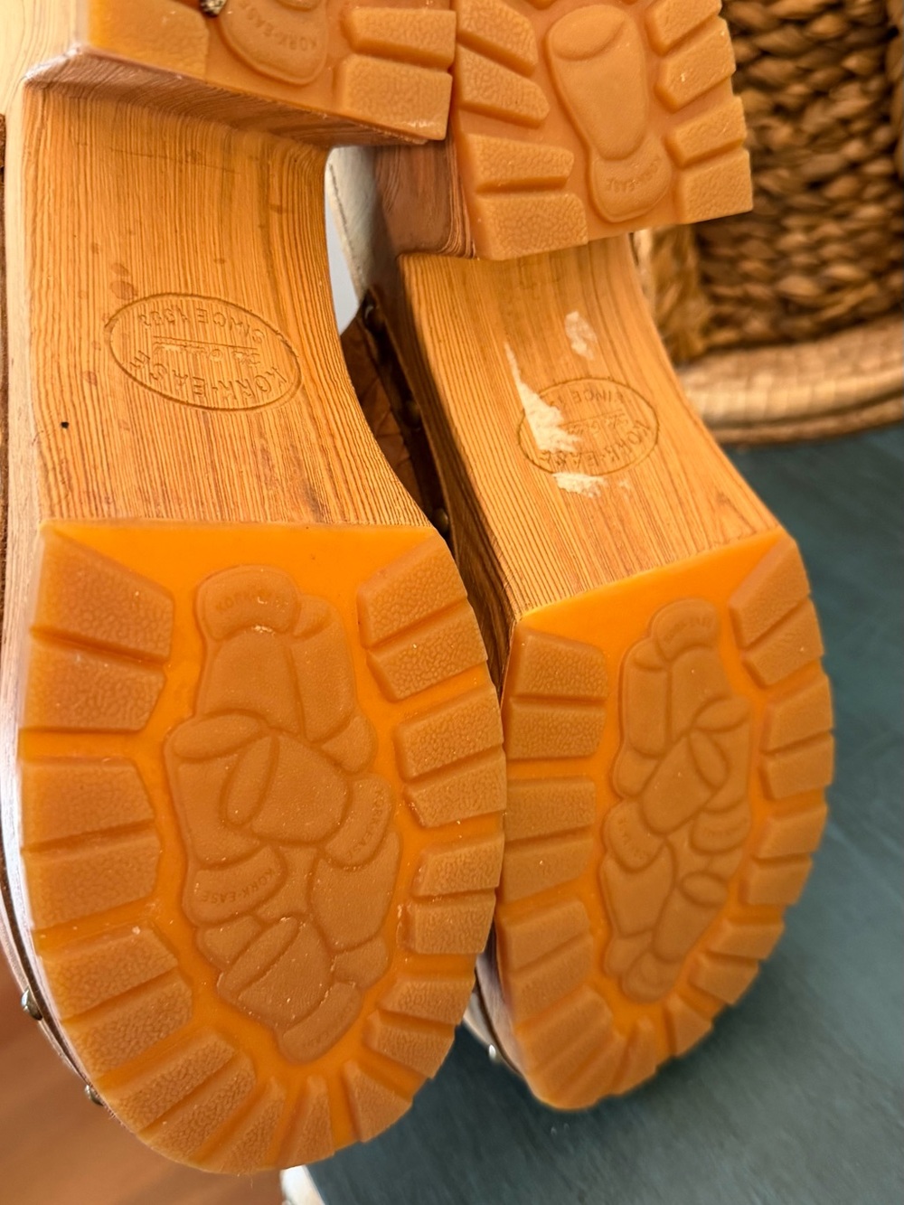 KORK EASE Tilly Brown Leather Studded Clogs Wooden Platform Soles size 8M - Picture 7 of 7